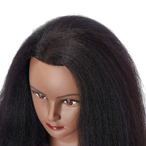 Cabeza de maniquí con cabello afro 100 % real coje color