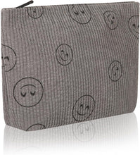 Cargar imagen en el visor de la galería, Bolsa de cosméticos Bolsa de maquillaje Preppy Cute Corduroy Neceser para mujeres esenciales de viaje, gris a22 , (GreyGrey), Cara de moda
