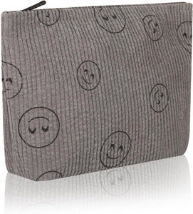 Bolsa de cosméticos Bolsa de maquillaje Preppy Cute Corduroy Neceser para mujeres esenciales de viaje, gris a22 , (GreyGrey), Cara de moda