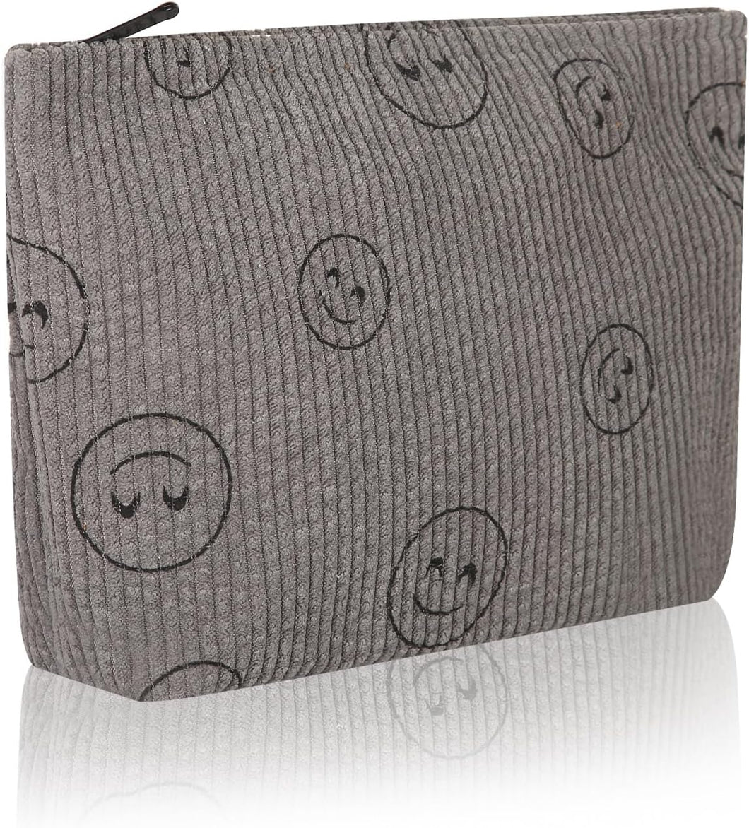 Bolsa de cosméticos Bolsa de maquillaje Preppy Cute Corduroy Neceser para mujeres esenciales de viaje, gris a22 , (GreyGrey), Cara de moda
