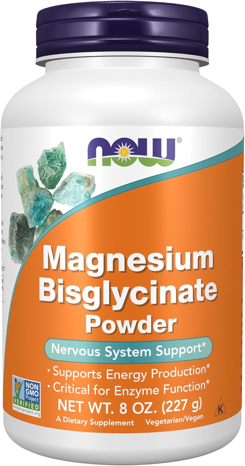 NOW Suplementos, polvo de bisglicinato de magnesio, función enzimática*, soporte del sistema nervioso*, 8 onzas