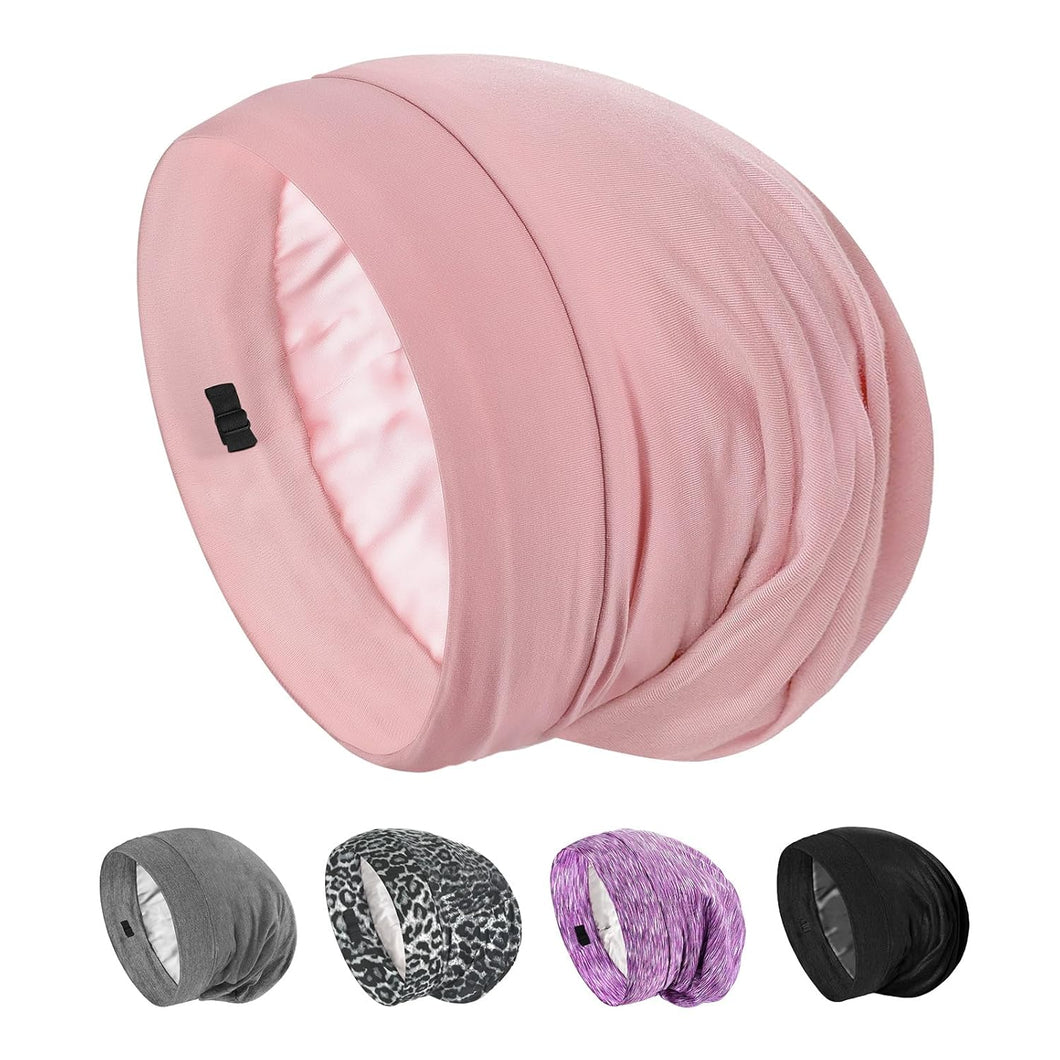 Gorro de seda para dormir, 100% morera 19 Momme ajustable, envoltura para el cabello rizado de doble capa, gorra de noche antiencrespamiento, para mujer, 1 unidad (rosa) A19
