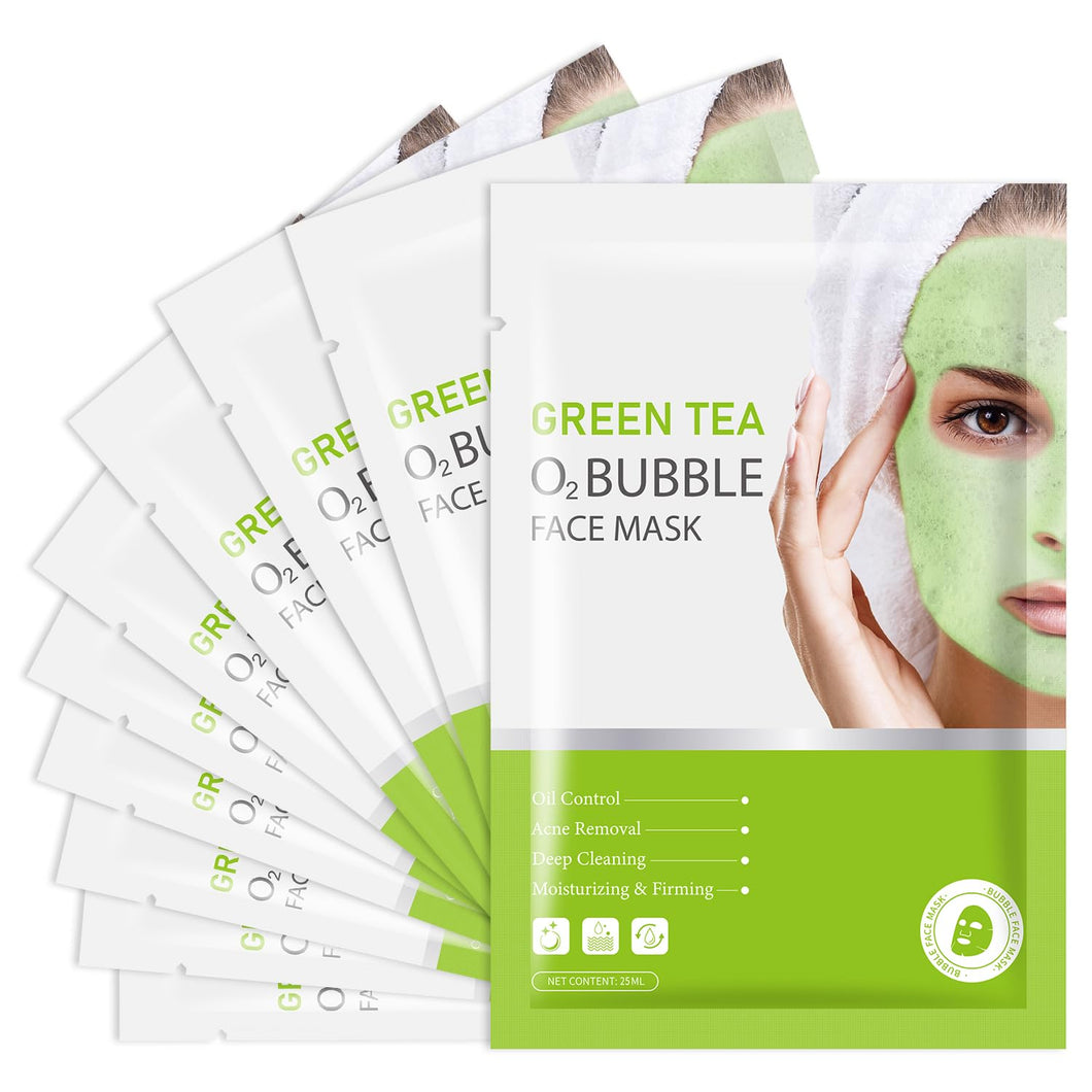 Paquete de 10 mascarillas faciales de burbujas de té verde O2,