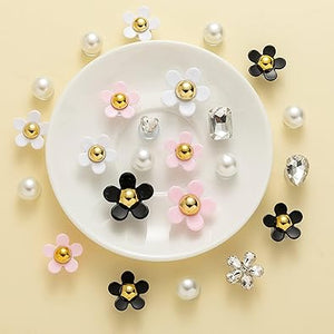 NEVEGE Dijes para zapatos, 24 piezas de dijes de flores con diamantes de imitación de cristal,a22 decoración de zapatos, encantos de flores para zapatos de regalo