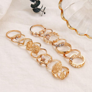 Juego de anillos para nudillos de oro vintage con piedra blanca de gema 15 unidades  NDP10