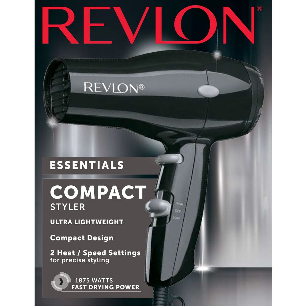 Secador de pelo compacto y ligero Revlon 1875W, Negro NDP-1