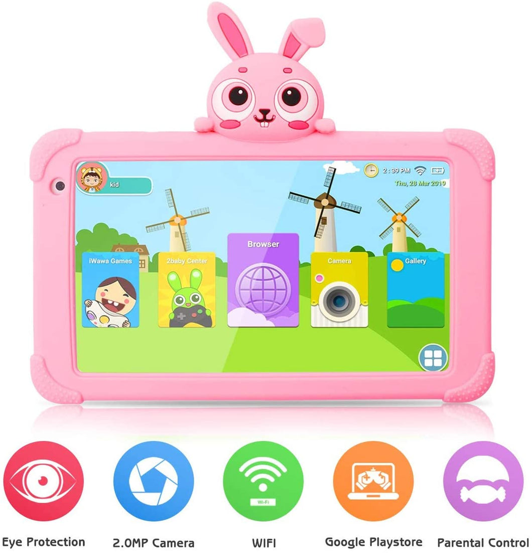 Tableta para niños pequeños HD IPS de 7 pulgadas 1G + 16GB Quad Core Android 9.0 con cámara WiFi Seguridad Protección para los ojos  (rosa)
