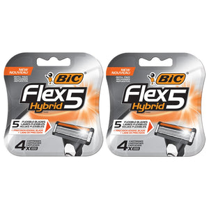 Maquinilla de afeitar de 5 hojas para hombre BIC Flex 5 Hybrid, 4 unidades - Paquete de 2 (8 cartuchos) NDP-44