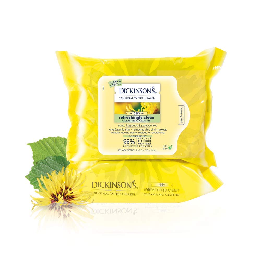 Paños de limpieza diaria refrescantemente, hamamelis y aloe, 25 unidades