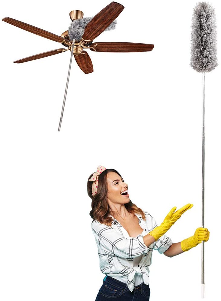 Limpieza extensible, alcance hasta 100 pulgadas, plumero de microfibra para limpiar el ventilador de techo/teclado/muebles/telaraña