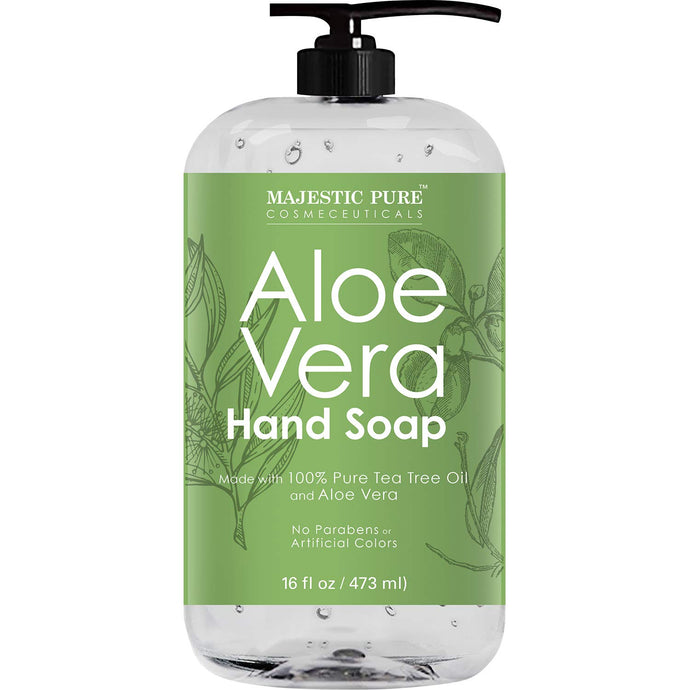 Jabón de manos líquido puro de aloe vera - con árbol de té terapéutico, aceites de menta verde, 16 fl oz