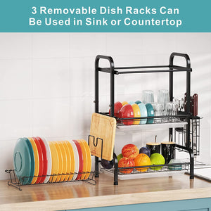 Dish Drying Rack, Warmfill 3 Tier Dish Rack Stainless Steel Large Capacity with Utensil Holder NDP 153