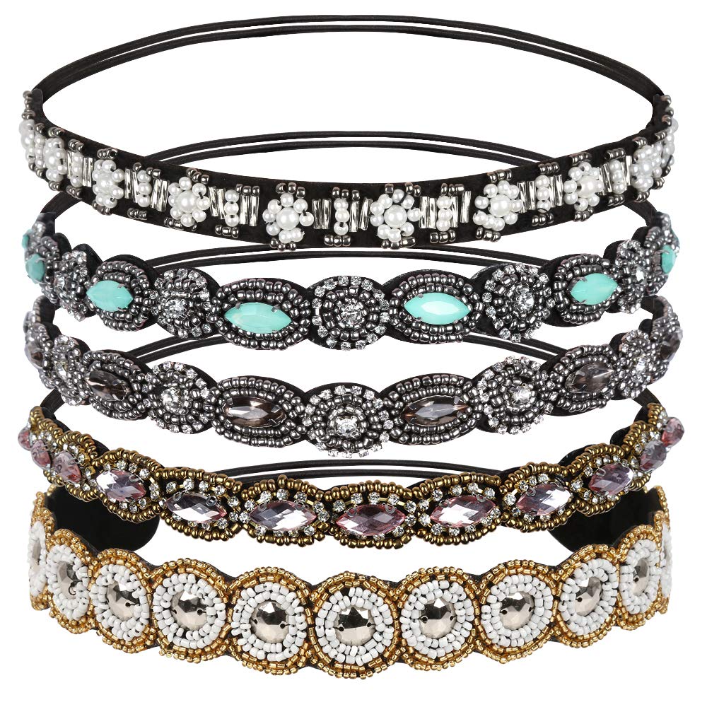 Diadema elástica con cuentas de diamantes de imitación NDP-7