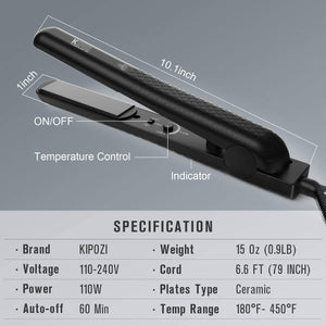 Plancha de pelo Pro Flat Iron con placas de cerámica y temperatura ajustable 1 pulgada NDP-16