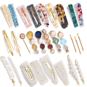 28 PCS Hingwah Pearls y pinzas para el cabello de resina acrílica, pasadores para el cabello hechos a mano NDP-93