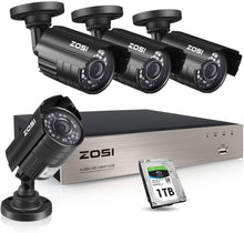 Cargar imagen en el visor de la galería, ZOSI 8CH Sistema de Seguridad HD-TVI Cámaras de 1080N Grabador de Vídeos con 4 Cámaras de 720P HD 4 Camaras NDP18
