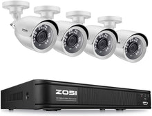 Cargar imagen en el visor de la galería, ZOSI, sistema de seguridad de 8 canales 720 P CCTV, con grabadora 1080N AHD-TVI DVR y 4 cámaras bala de vigilancia de 1.0MP 720P (1280TVL) 4 Camaras NDP16
