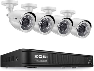 ZOSI, sistema de seguridad de 8 canales 720 P CCTV, con grabadora 1080N AHD-TVI DVR y 4 cámaras bala de vigilancia de 1.0MP 720P (1280TVL) 4 Camaras NDP16