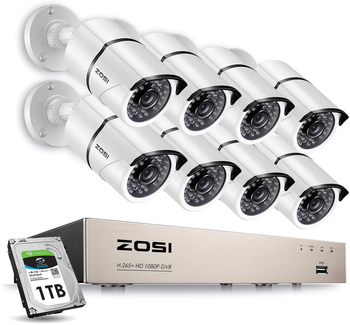 ZOSI - Sistema de cámara de vigilancia 1080p para exteriores con disco duro de 1 TB  8 Camaras NDP15