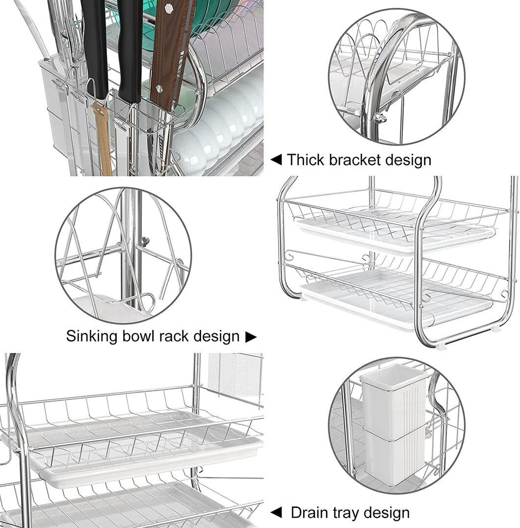 CharmDI - Secador de platos de acero inoxidable con bandeja de goteo, soporte para utensilios de cocina #156