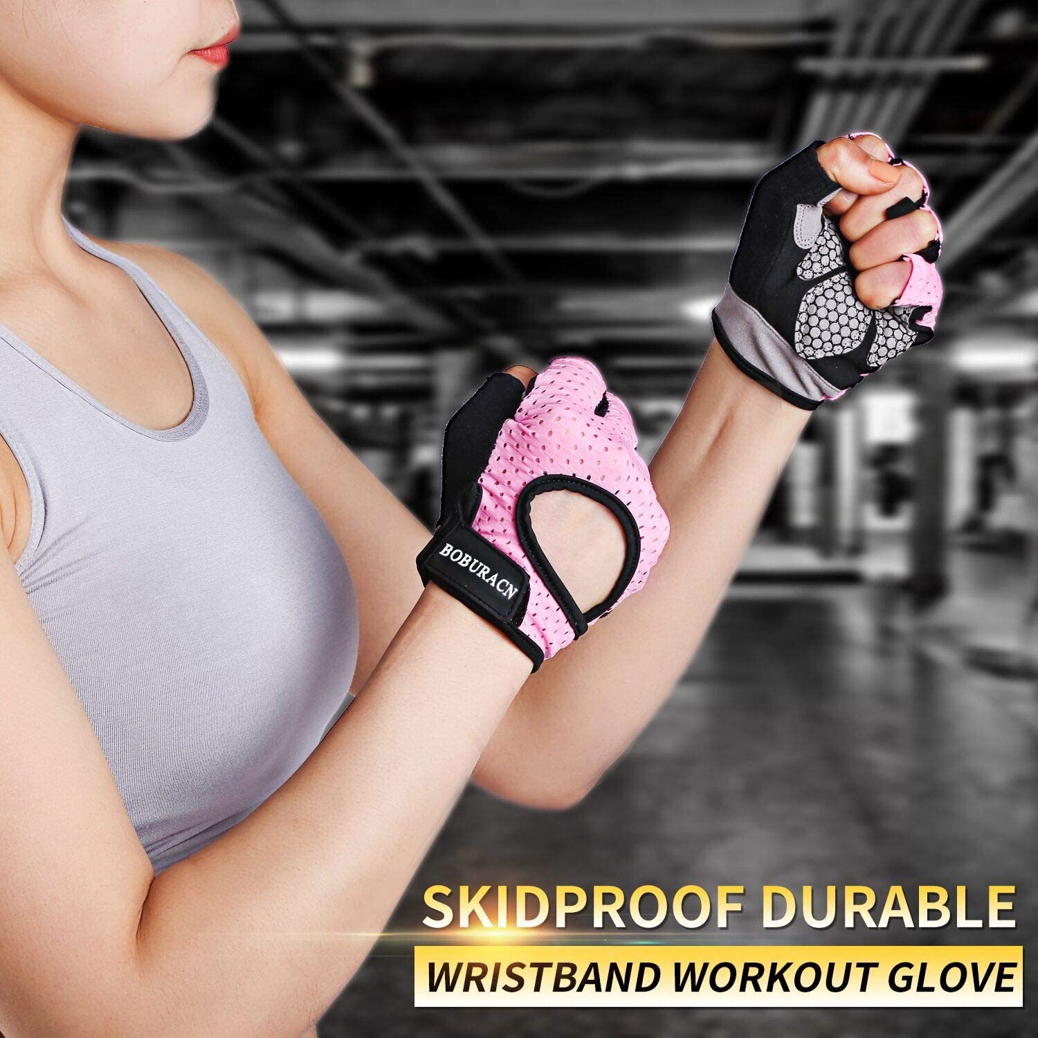 Luwint Guantes de entrenamiento antideslizantes de cuero y SBR acolchados  en la palma para levantamiento de pesas, gimnasio, fitness, ejercicio