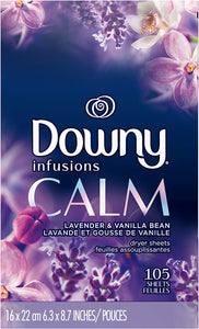 Downy Infusions - Sábanas para secadora, calma, lavanda y vainilla, 105 unidades  NDP 88