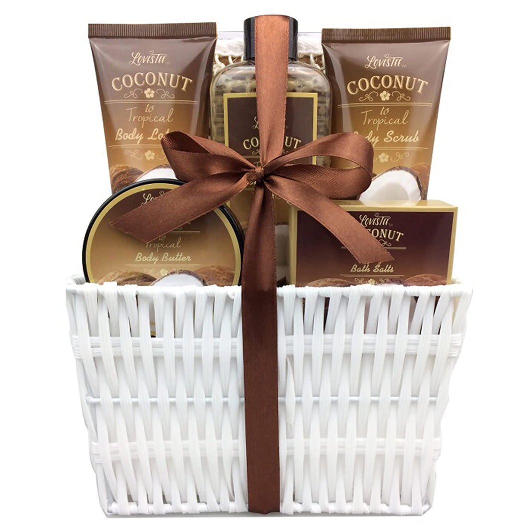 Canasta de regalo para spa y set de baño con refrescante fragancia de coco