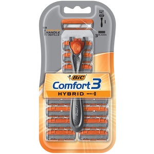 Maquinilla de afeitar desechable de 3 hojas para hombre BIC Comfort 3 Hybrid, 1 mango y 12 cartuchos NDP-35