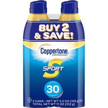 Cargar imagen en el visor de la galería, Coppertone SPORT Spray protector solar (5.5 onzas por botella, paquete de 2)
