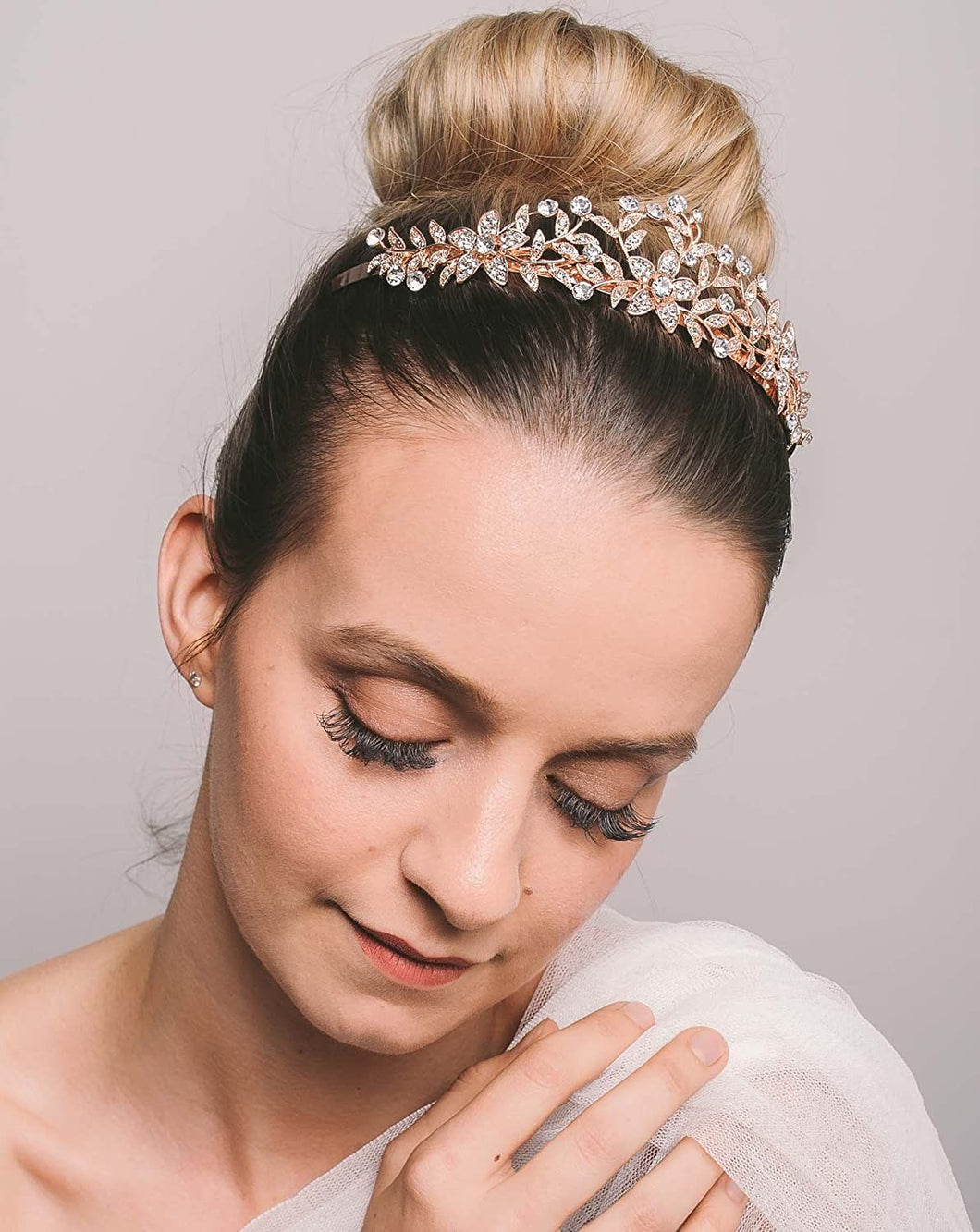 Tiara de boda para novia, diadema de princesa de cristal Color: oro rosa NDP-104