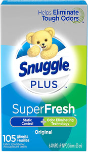 Suavizante Snuggle Plus para telas super frescas con ingredientes para combatir el olor (105 Hojas) NDP 94