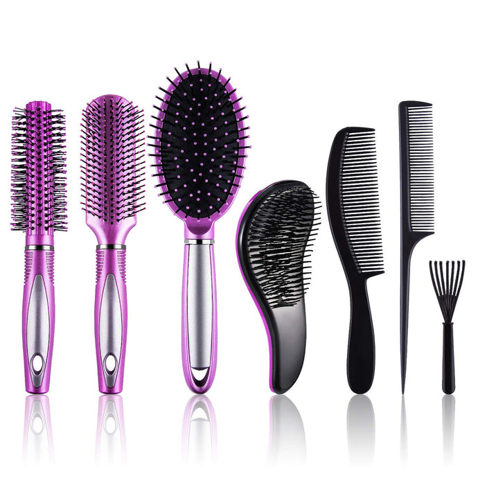 SIQUK - Juego de 7 cepillos y peines para el cabello y cepillo redondo para desenredar el cabello NDP-90