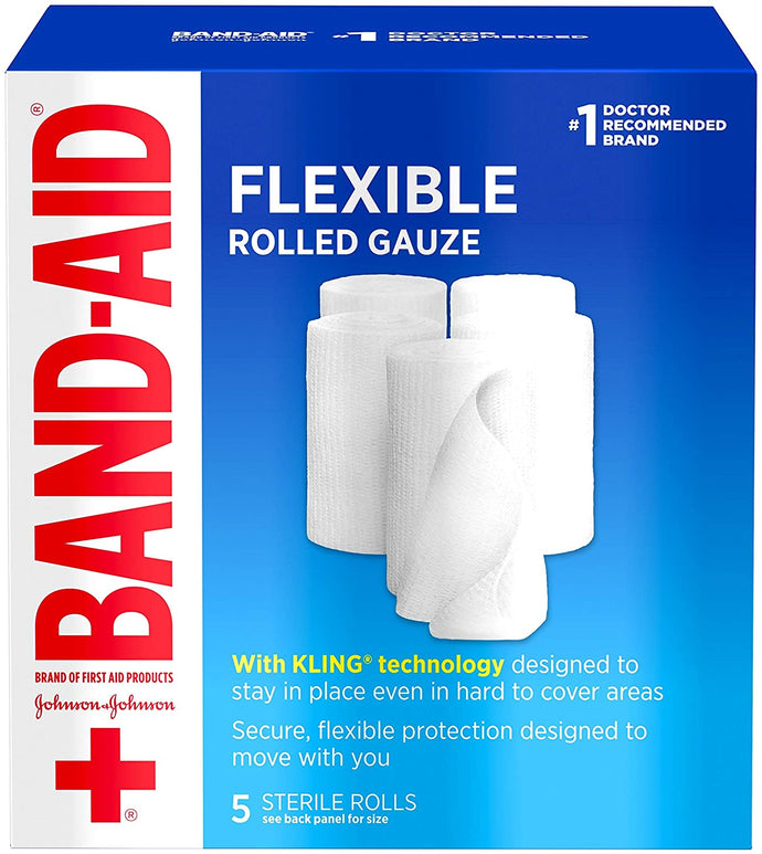Band Aid Vendaje de gasa enrollado flexible, 3 pulgadas por 2.1 yardas, 5 ct NDP-4