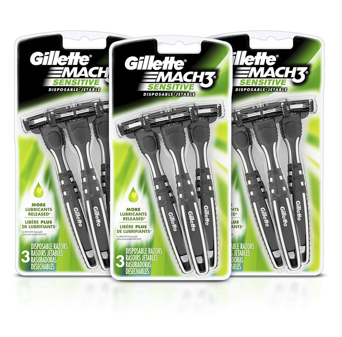 Maquinillas de afeitar desechables para hombres sensibles Gillette Mach3, 9 unidades NDP-55