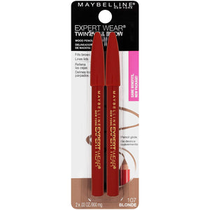 Maybelline New York Makeup Expert usa lápices de cejas gemelas y lápices de ojos, sombra marrón claro, 2 unidades