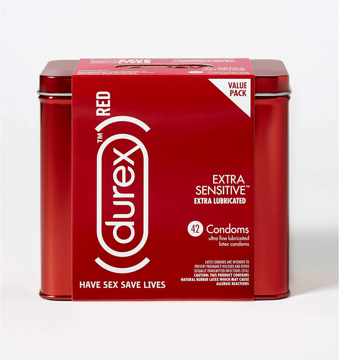 Durex RED Condones de látex de caucho natural extra sensibles 42 unidades NDP-20