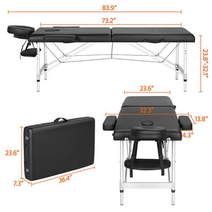 Mesa de masaje portátil de 84 pulgadas, cama de masaje de aluminio ajustable para salón facial con funda de transporte, extra ancha, negro NDP-25