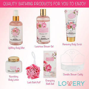 Canasta de regalo para spa - Aroma de hojas de rosas silvestres y frambuesa - Lujo 7 piezas NDP-15