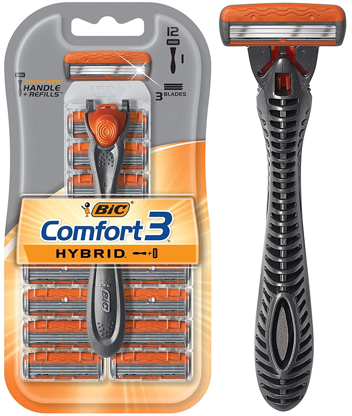 Maquinilla de afeitar desechable de 3 hojas para hombre BIC Comfort 3 Hybrid, 1 mango y 12 cartuchos NDP-35