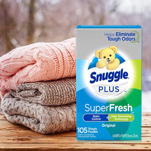 Suavizante Snuggle Plus para telas super frescas con ingredientes para combatir el olor (105 Hojas) NDP 94