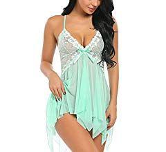 Avidlove - Lencería de encaje para mujer con cuello en V Manzana verde NDP-75