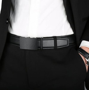 Cinturón de vestir de trinquete de cuero real para hombres con hebilla automática NDP101