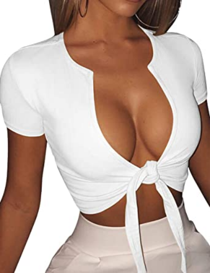 BORIFLORS - Camiseta de manga corta con cuello en V profundo NDP39