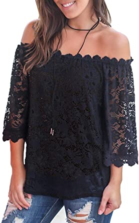 MIHOLL Blusa suelta de encaje para mujer NDP27