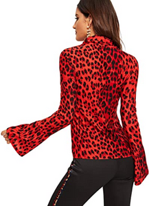 SweatyRocks playera básica de cuello alto con estampado de leopardo Rojo NDP57