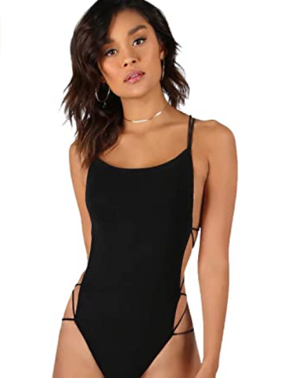Verdusa - malla enteriza sexy con cuello redondo, sin espalda, con cuerdas, NDP53