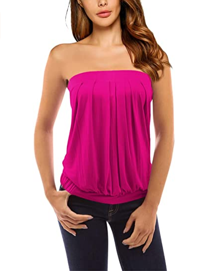 Yesfashion Blusa sin mangas plisada torcida sin mangas Rosa rojo NDP58