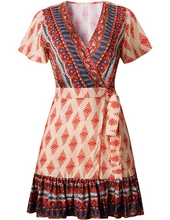 Cargar imagen en el visor de la galería, ZESICA Vestido de verano para mujer, cuello en V, bohemio Naranja NDP15
