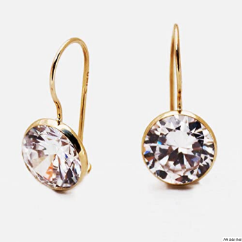 Aretes colgantes de oro amarillo macizo de 14 quilates, circonita blanca transparente de 8 mm  NDP14