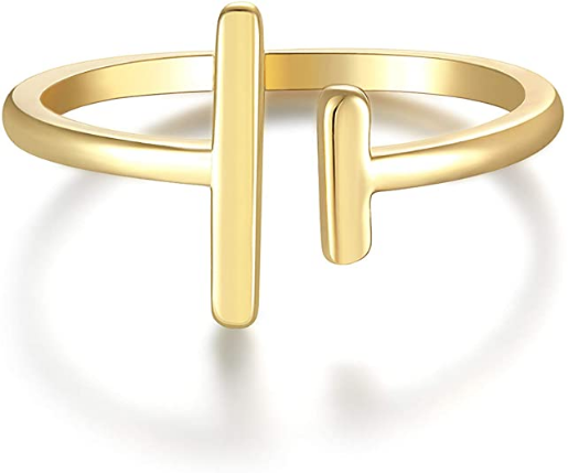 Anillo de barra paralela abierto de oro de 14 quilates NDP21